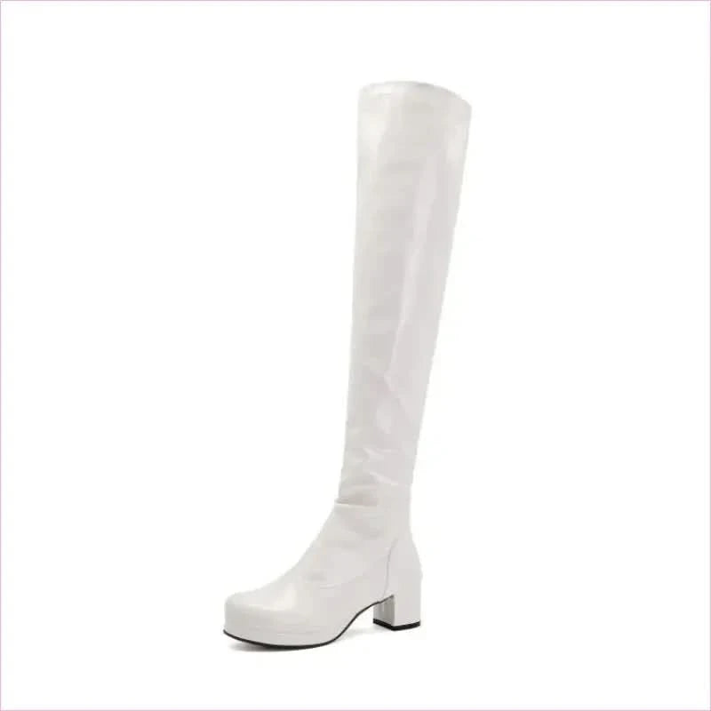 Candy Colours Block Heel Patent Leather Knee High Boots in Bright Yellow