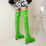 Candy Colours Block Heel Patent Leather Knee High Boots in Bright Yellow