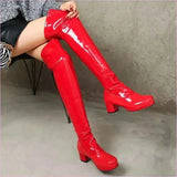 Candy Colours Block Heel Patent Leather Knee High Boots in Bright Yellow