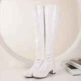 Candy Colours Block Heel Patent Leather Knee High Boots in Bright Yellow