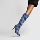 Chessboard Plaid Denim Blue Cloth Women’s Boots for Stylish Looks