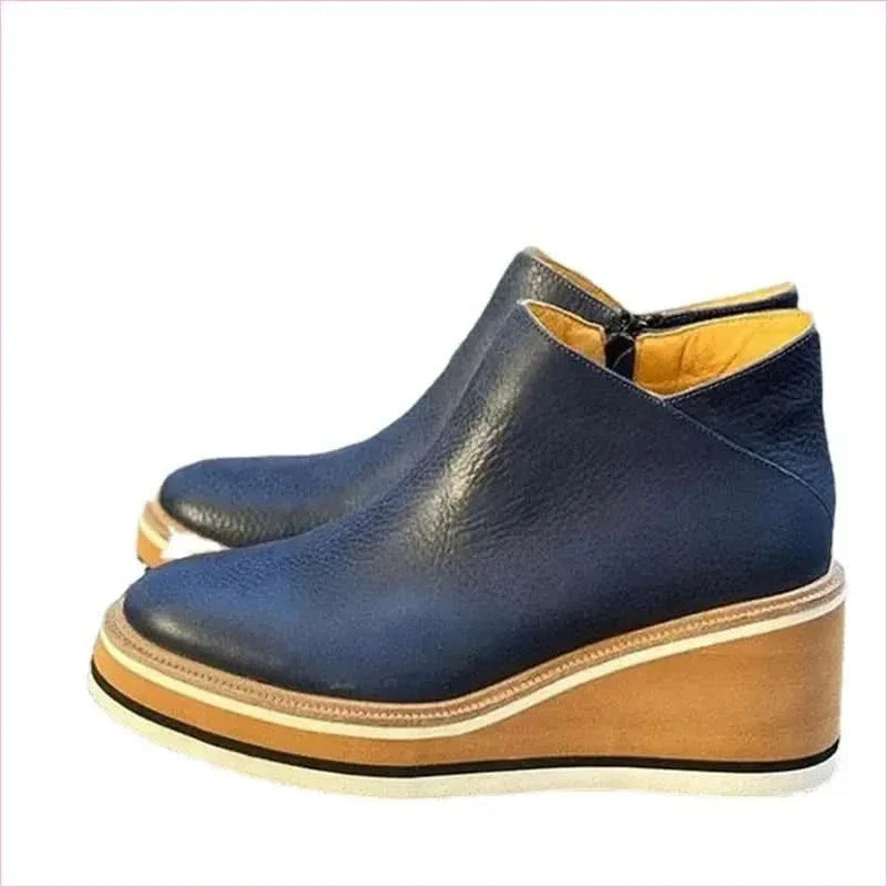 Chunky Platform Leather Surface Ankle Boots with Zipper Mid Heel