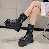 Chunky Women’s Punk Style Mid Length Boots with Studs and Chains
