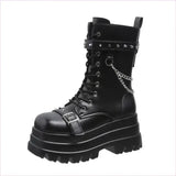 Chunky Women’s Punk Style Mid Length Boots with Studs and Chains