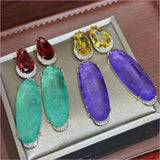 Colorful Diamond Forest Style Earrings with French Retro Geometry Design
