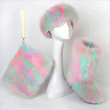 Colorful Padded Imitation Fur Women’s Snow Boots and Hat Set