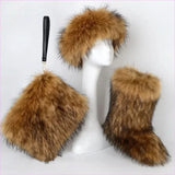 Colorful Padded Imitation Fur Women’s Snow Boots and Hat Set