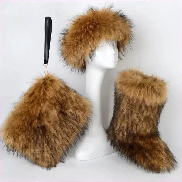 Colorful Padded Imitation Fur Women’s Snow Boots and Hat Set