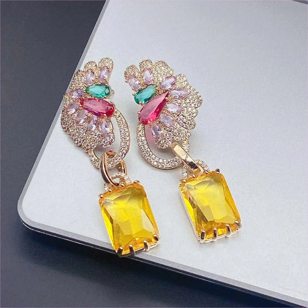 Colorful Rhinestone Precision Micro Inlaid Gold-toned Earrings