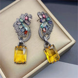 Colorful Rhinestone Precision Micro Inlaid Gold-toned Earrings