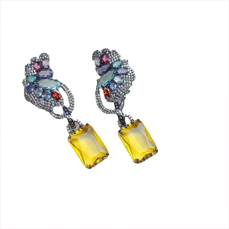 Colorful Rhinestone Precision Micro Inlaid Gold-toned Earrings
