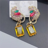 Colorful Rhinestone Precision Micro Inlaid Gold-toned Earrings