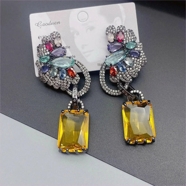 Colorful Rhinestone Precision Micro Inlaid Gold-toned Earrings