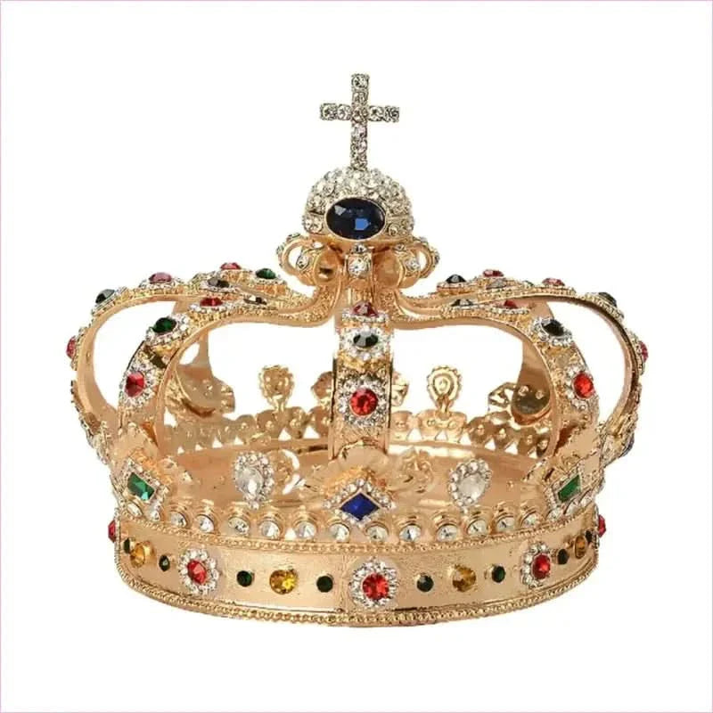 Colorful Royal Crystal Crown Headpiece for Men and Women Pageants