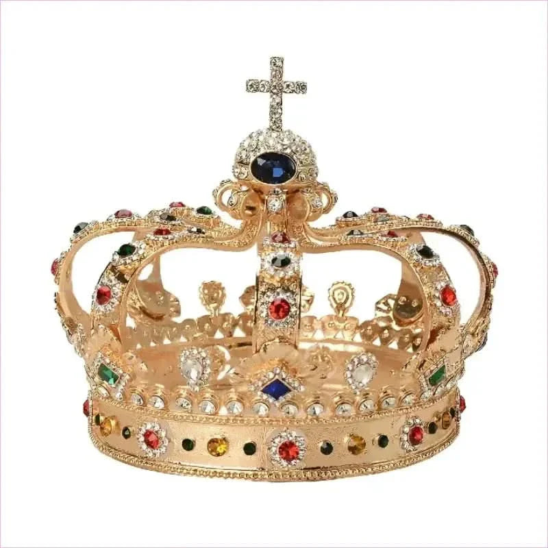 Colorful Royal Crystal Crown Headpiece for Men and Women Pageants