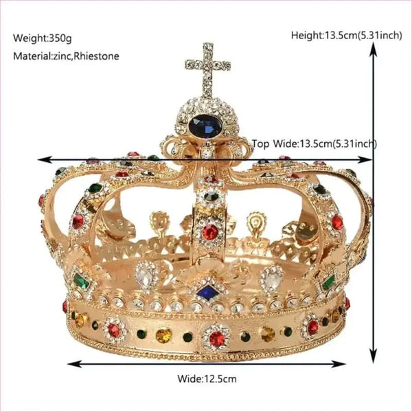 Colorful Royal Crystal Crown Headpiece for Men and Women Pageants