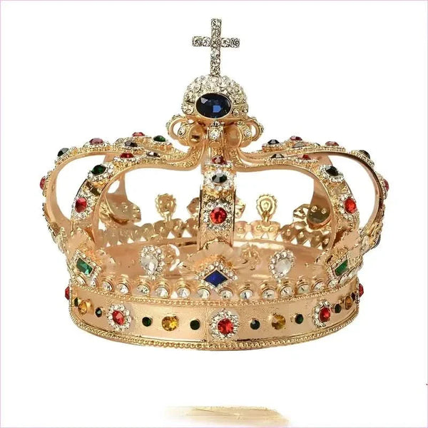 Colorful Royal Crystal Crown Headpiece for Men and Women Pageants