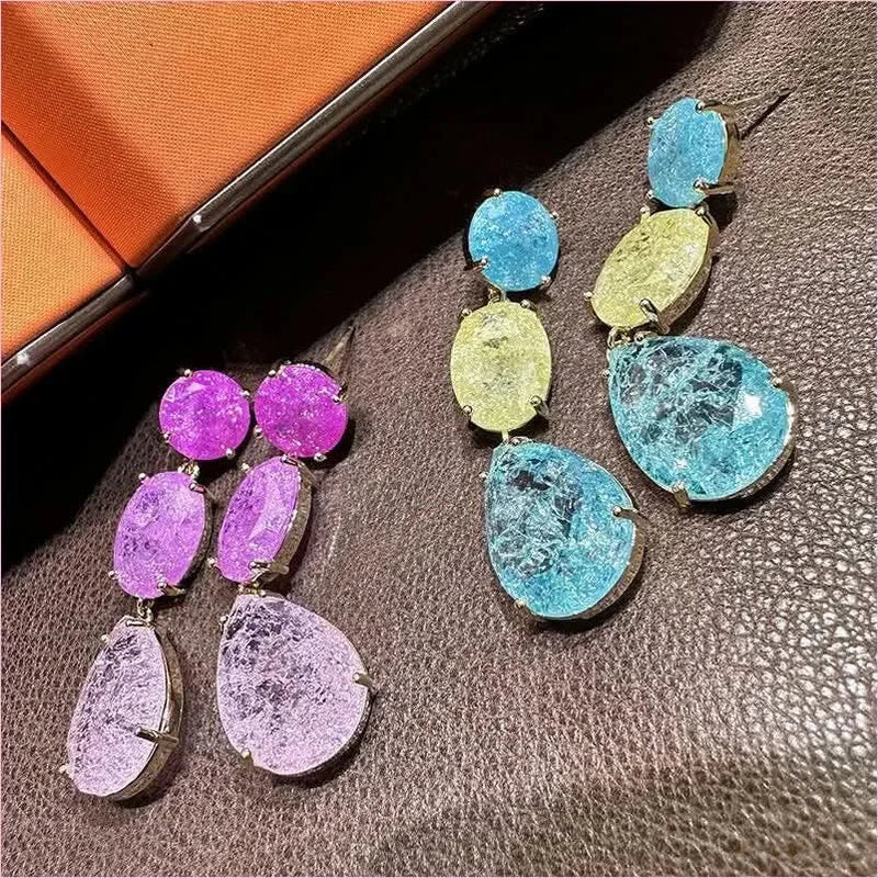 Colorful Sparkling Ice Flower Cut Earrings Full of Diamonds