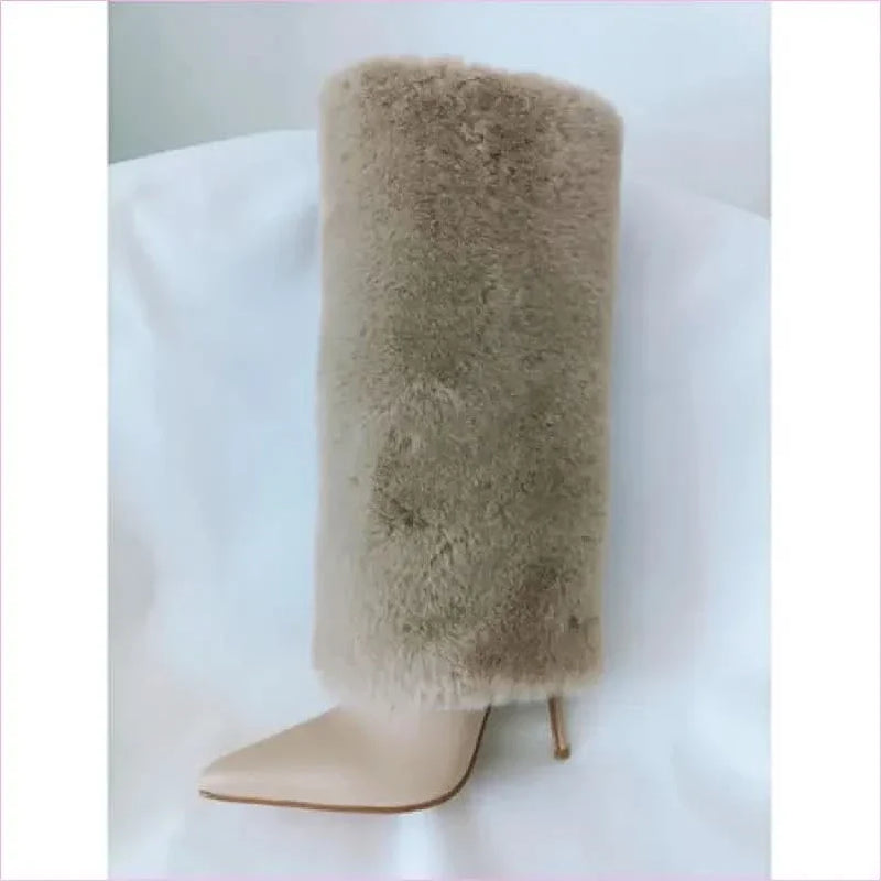 Contrasting Black and White Faux Fur Stiletto High Heels