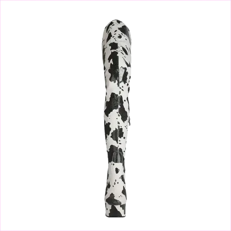 Cow Print Thigh Length Platform Boots for Standout Style