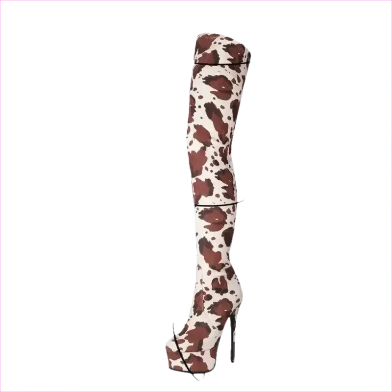 Cow Print Thigh Length Platform Boots for Standout Style
