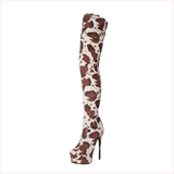 Cow Print Thigh Length Platform Boots for Standout Style