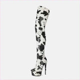 Cow Print Thigh Length Platform Boots for Standout Style