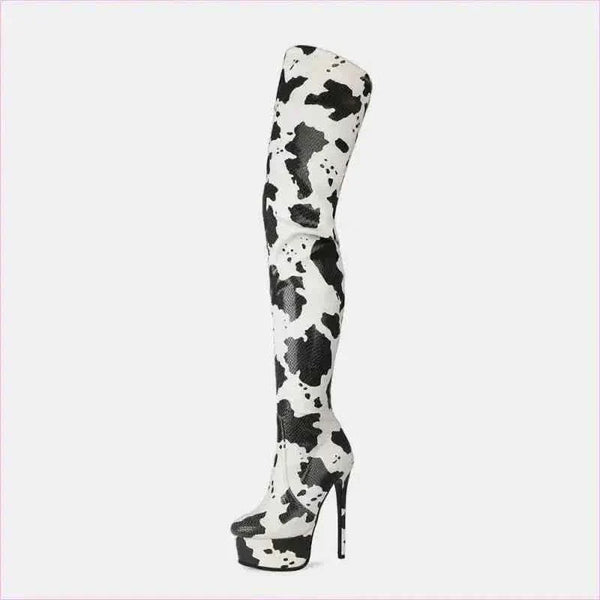 Cow Print Thigh Length Platform Boots for Standout Style