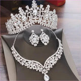 Crystal Waterdrop Rhinestone Crown Bridal Set with Tiara and Jewelry