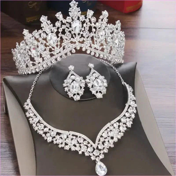 Crystal Waterdrop Rhinestone Crown Bridal Set with Tiara and Jewelry