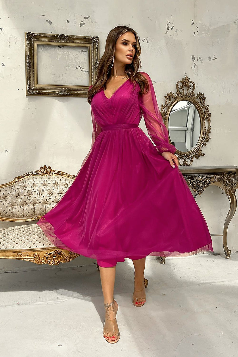 Bicotone Evening Midi Dress | Chic Layered Skirt & Feminine Style
