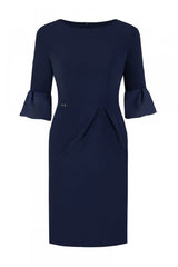 Plus Size Jersa Dress: Simple Style, 3/4 Sleeve & Frill