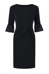Plus Size Jersa Dress: Simple Style, 3/4 Sleeve & Frill