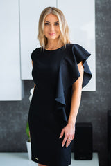 Jersa Fitted Evening Dress: Butterfly Sleeves & Elegant Frill