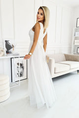 Bicotone Glittering Long Evening Dress - Sweetheart Neckline