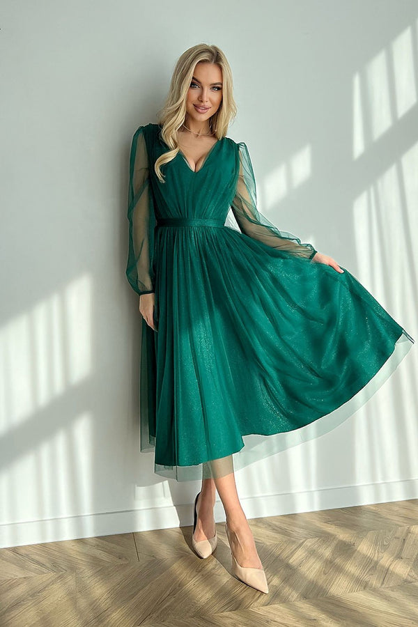 Bicotone Evening Midi Dress | Chic Layered Skirt & Feminine Style