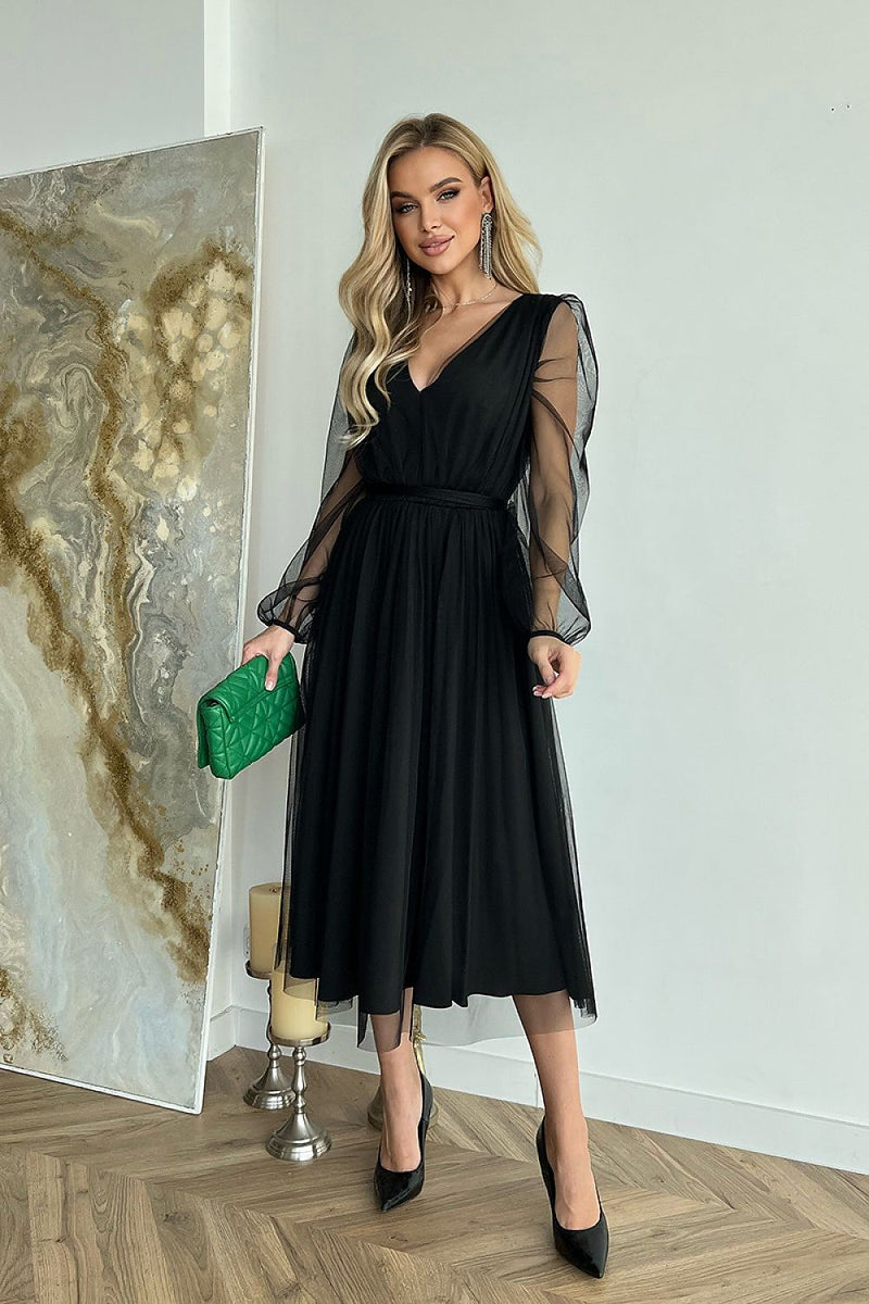 Bicotone Evening Midi Dress | Chic Layered Skirt & Feminine Style