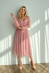 Bicotone Evening Midi Dress | Chic Layered Skirt & Feminine Style