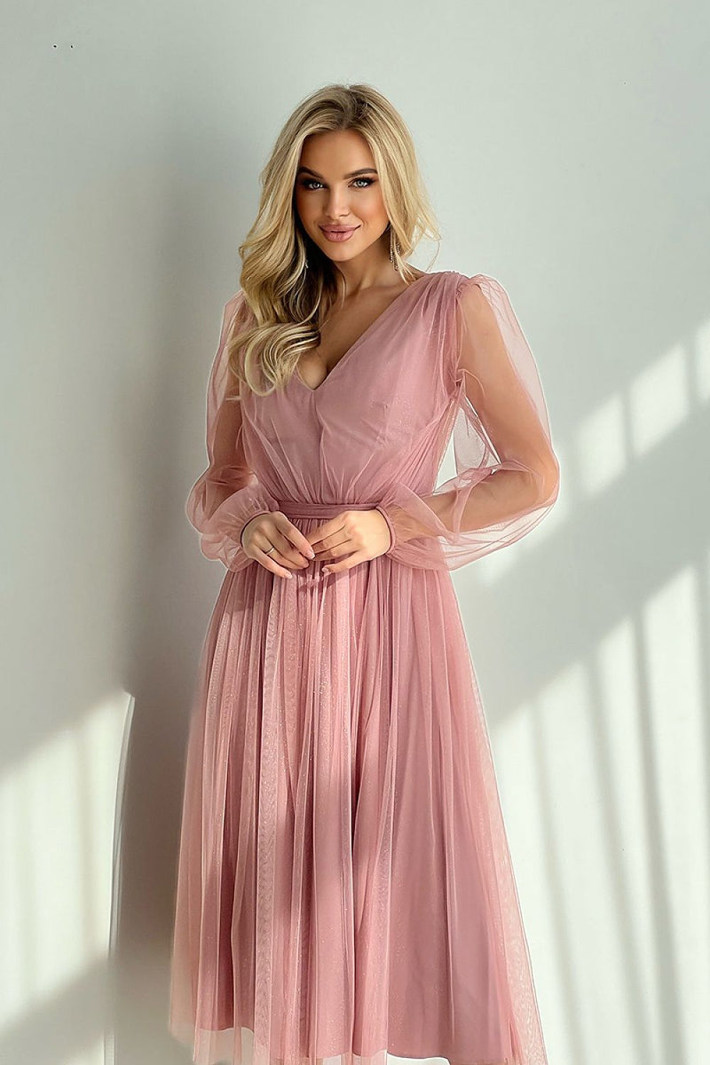 Bicotone Evening Midi Dress | Chic Layered Skirt & Feminine Style