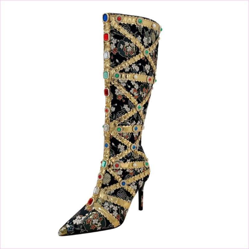 Dazzling Rhinestone Encrusted High Heel Boots for Modern Style