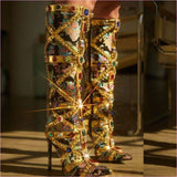 Dazzling Rhinestone Encrusted High Heel Boots for Modern Style