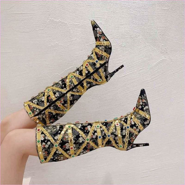 Dazzling Rhinestone Encrusted High Heel Boots for Modern Style