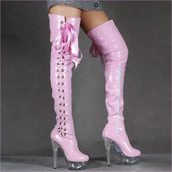 Dazzling Thigh Boots with Crystal Platform for Unmatched Style and Elegance
