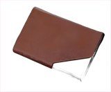 Denim Leather Unisex Business Credit Card Holder with Metal Accents