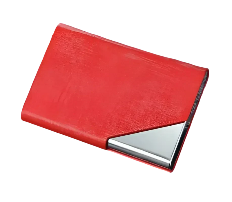 Denim Leather Unisex Business Credit Card Holder with Metal Accents