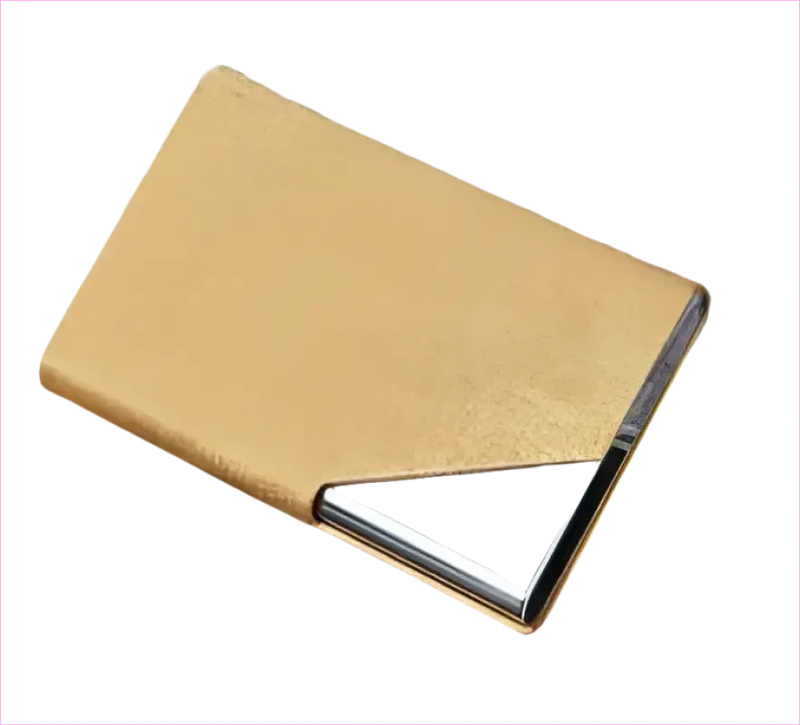 Denim Leather Unisex Business Credit Card Holder with Metal Accents