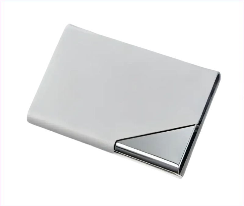 Denim Leather Unisex Business Credit Card Holder with Metal Accents