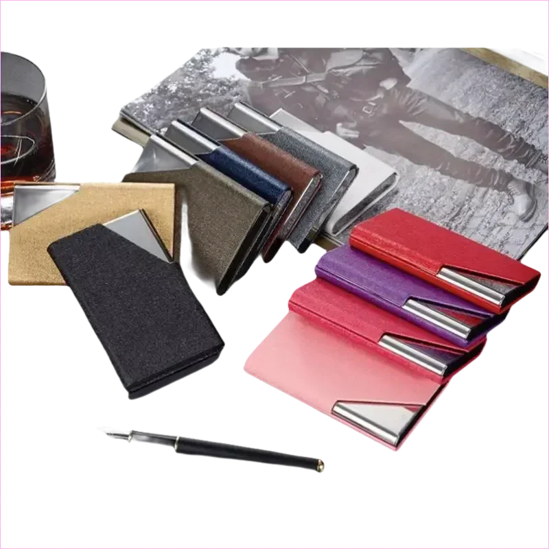 Denim Leather Unisex Business Credit Card Holder with Metal Accents