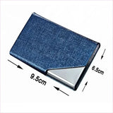 Denim Leather Unisex Business Credit Card Holder with Metal Accents