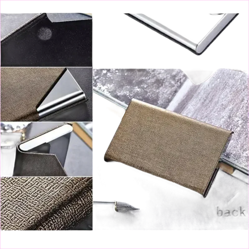 Denim Leather Unisex Business Credit Card Holder with Metal Accents